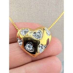 Nolan Miller Forever Heart Necklace Puffy Rhinestone Gold Tone 22"